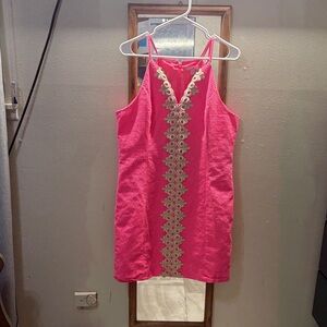 Lilly Pulitzer Pink Dress with Gold Embroidery